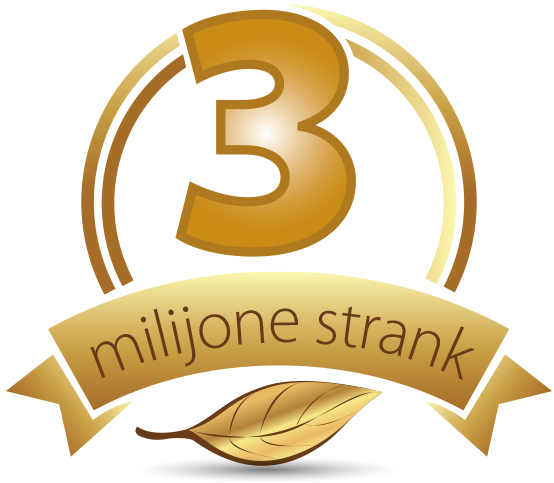 Natural Pharmaceuticals VitaSolaris® D3 zlati grb z veliko številko 3 in napisom »3 milijone strank«. Pod številko je zlati trak in list kot dekorativni element.